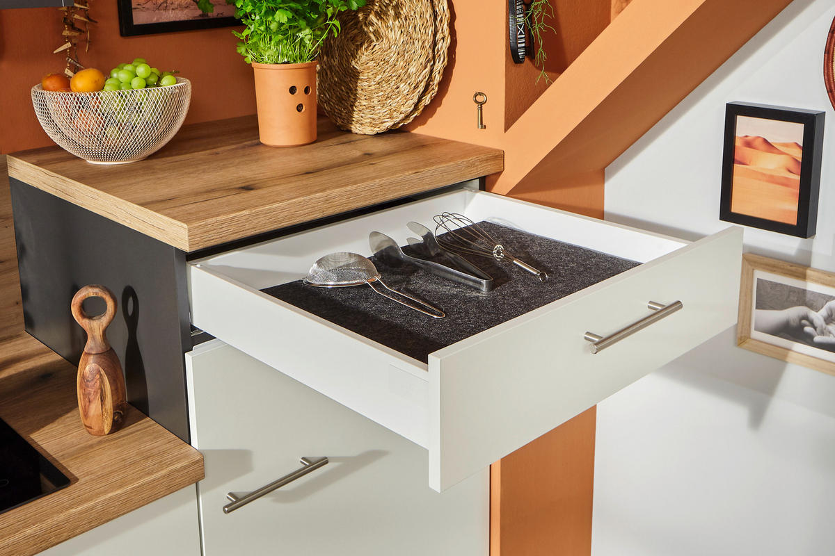 KÜCHENLEERBLOCK 180 cm   in Graphitfarben, Weiß, Eichefarben  - Edelstahlfarben/Eichefarben, Design, Holzwerkstoff/Metall (180cm) - Pino