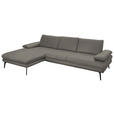 ECKSOFA in Echtleder Hellgrau  180/310 cm  - Hellgrau/Schwarz, Design, Leder/Metall (180/310cm) - Dieter Knoll