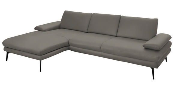 ECKSOFA in Echtleder Hellgrau 180/310 cm - Hellgrau/Schwarz, Design, Leder/Metall (180/310cm) - Dieter Knoll