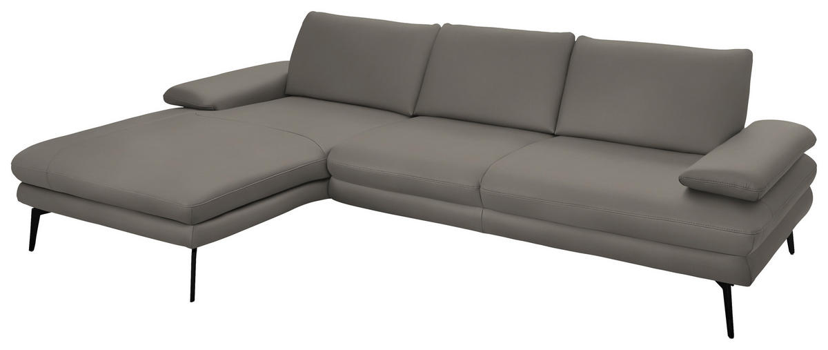 ECKSOFA in Echtleder Hellgrau  - Hellgrau/Schwarz, Design, Leder/Metall (180/310cm) - Dieter Knoll