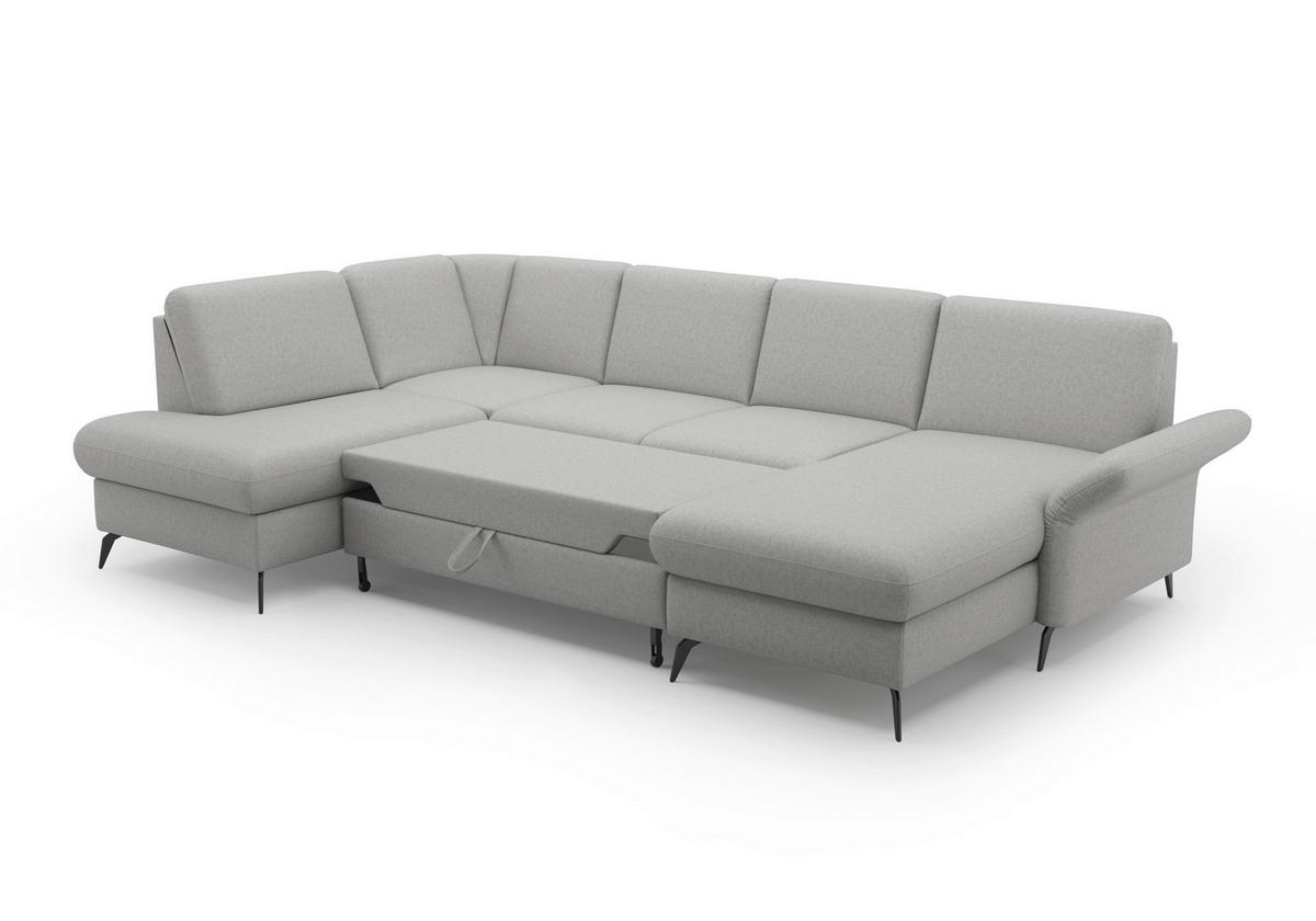 WOHNLANDSCHAFT in Flachgewebe Hellgrau  - Hellgrau/Schwarz, Konventionell, Textil/Metall (195/314/164cm) - Sit & More