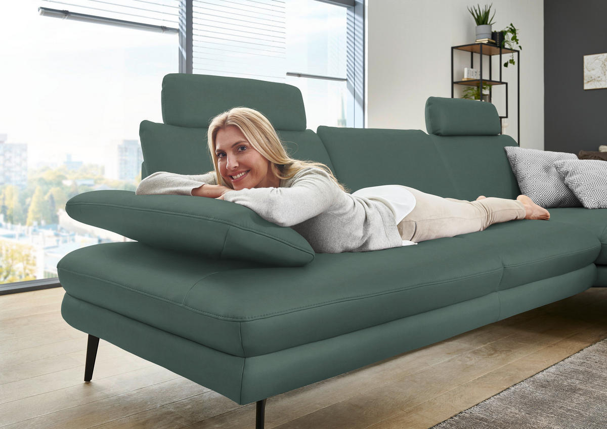 ECKSOFA in Echtleder Opal  310/180 cm  - Opal/Schwarz, Design, Leder/Metall (310/180cm) - Dieter Knoll