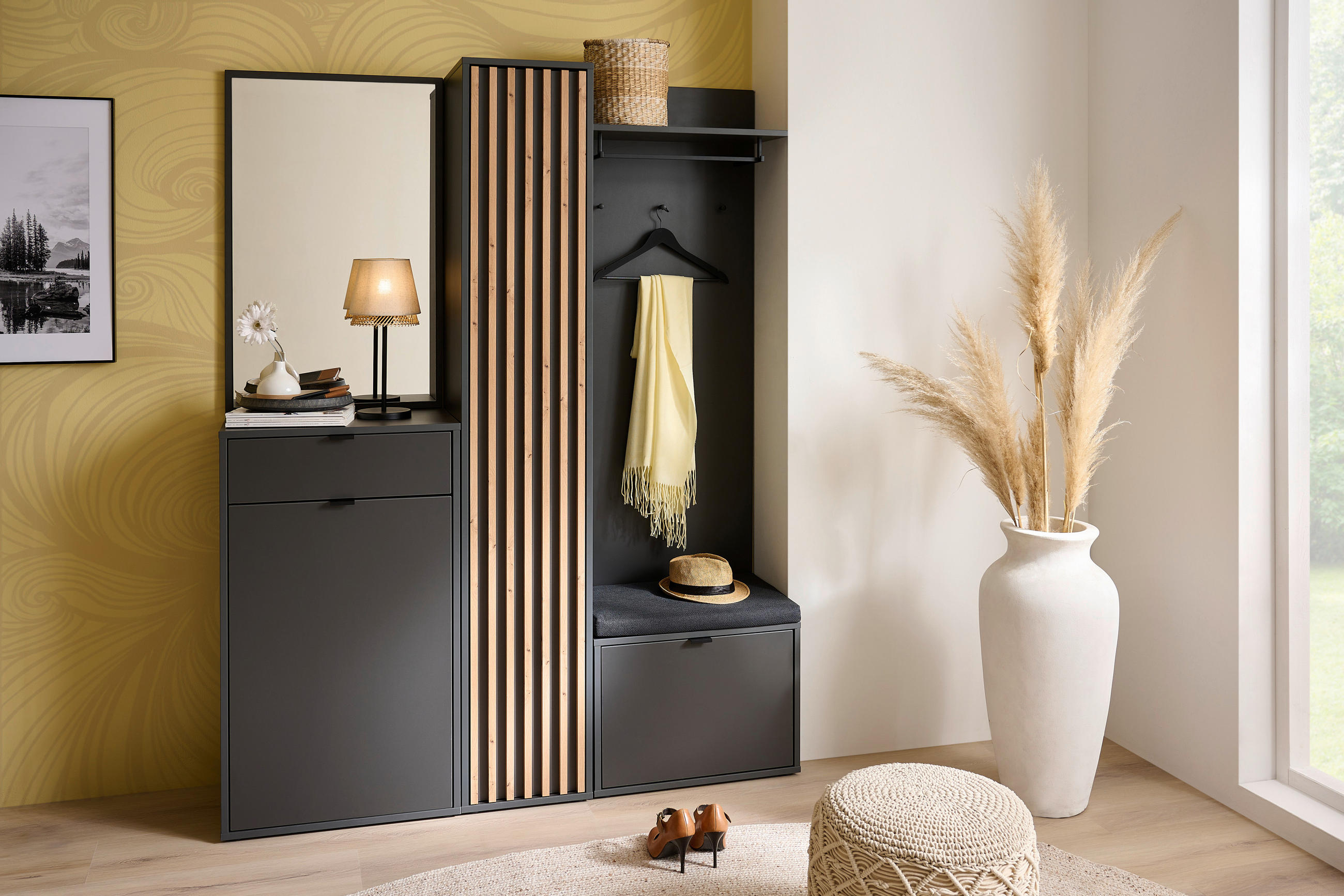 GARDEROBE  in 156/198/40 cm  - Graphitfarben/Eiche Artisan, Design, Glas/Holzwerkstoff (156/198/40cm) - Voleo