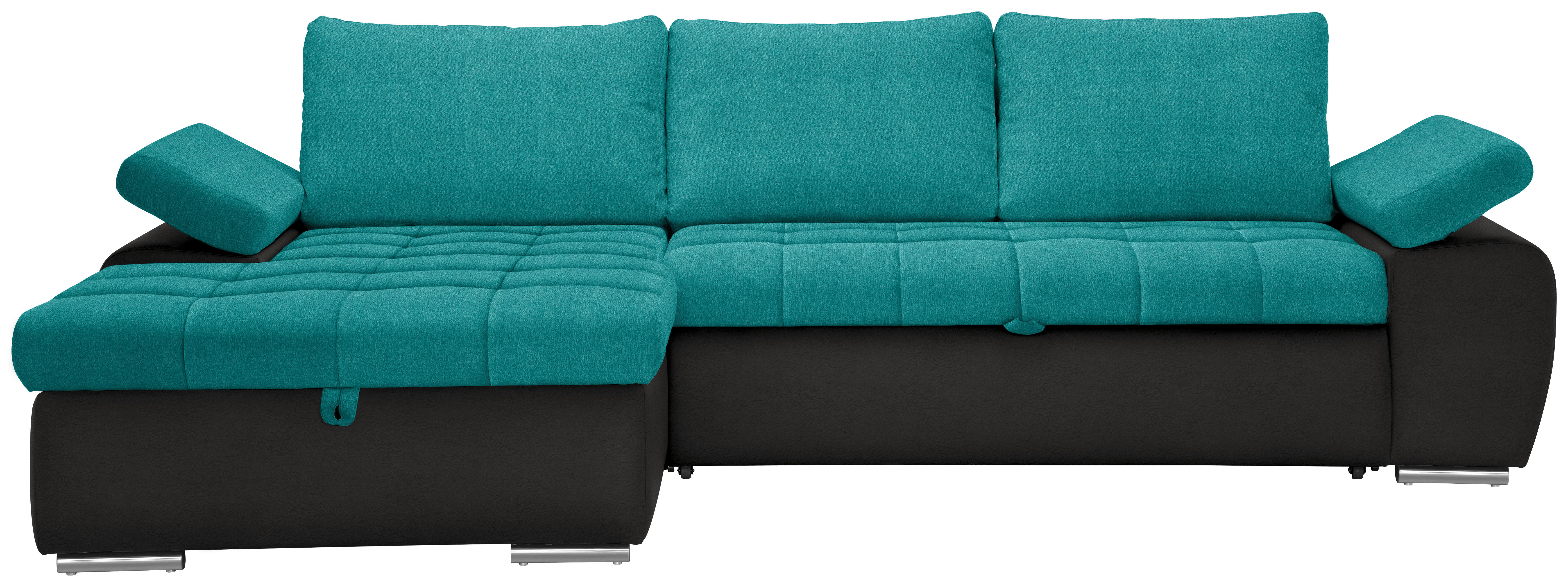 ECKSOFA in Flachgewebe Schwarz, Türkis  - Türkis/Schwarz, Design, Kunststoff/Textil (175/271cm) - MID.YOU