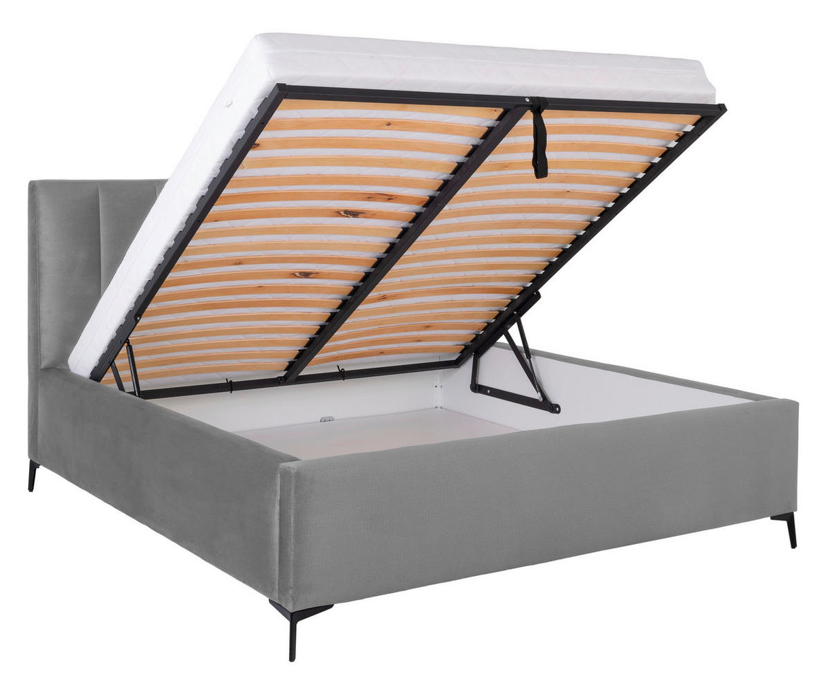 POLSTERBETT Lattenrost, Bettkasten 180/200 cm  in Grau  - Birkefarben/Schwarz, KONVENTIONELL, Holz/Textil (180/200cm) - Boxxx