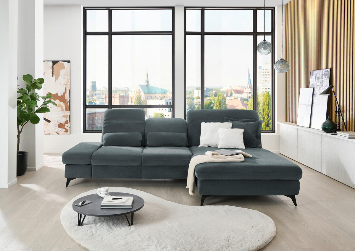 ECKSOFA Chenille Blau  - Blau/Schwarz, Design, Textil/Metall (288/198cm) - Beldomo Style