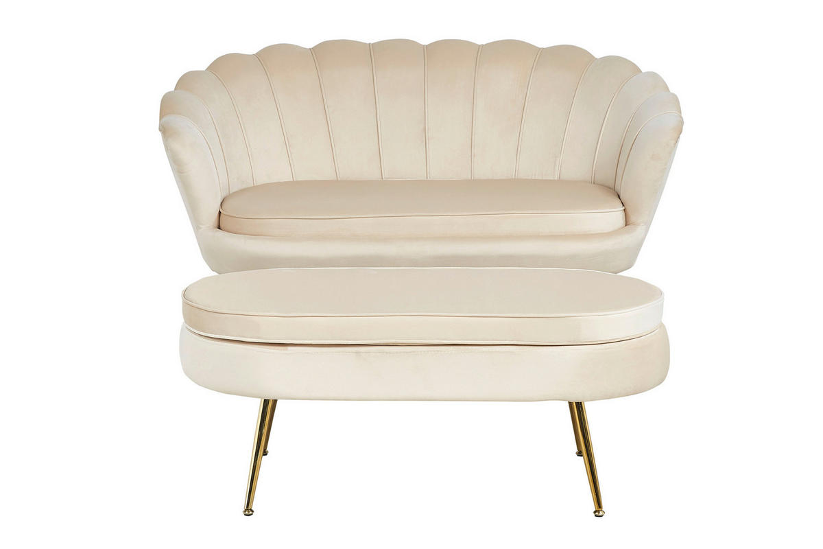 2-SITZER-SOFA in Samt Beige  - Beige/Goldfarben, MODERN, Textil/Metall (136/78/77cm) - Livetastic