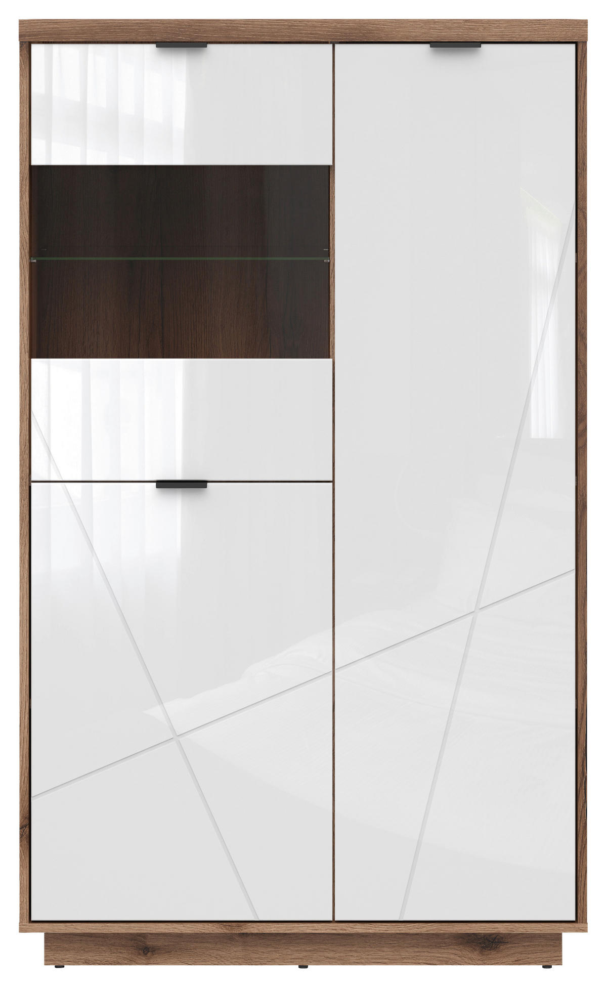 VITRINE in Eichefarben, Weiss Hochglanz  - Weiss Hochglanz/Eichefarben, Design, Glas/Holzwerkstoff (94/157/42,5cm)