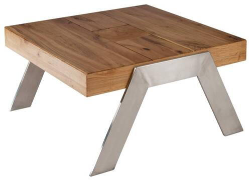 COUCHTISCH Altholz vollmassiv 80/82,5/45 cm rechteckig Eichefarben, Edelstahlfarben  - Edelstahlfarben/Eichefarben, Basics, Holz/Metall (80/82,5/45cm)