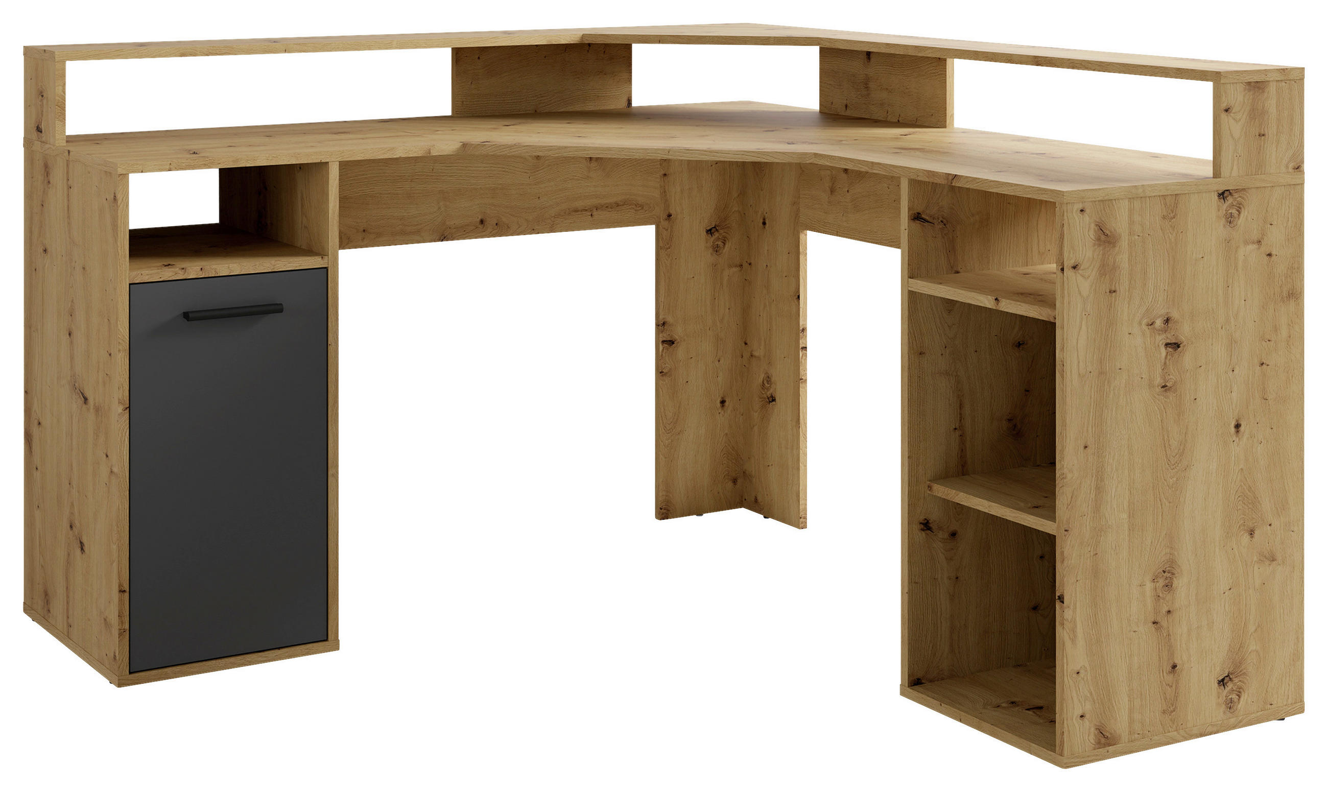 SCHREIBTISCH - Anthrazit/Eiche Artisan, MODERN, Holzwerkstoff/Kunststoff (139/139/90,8cm) - MID.YOU