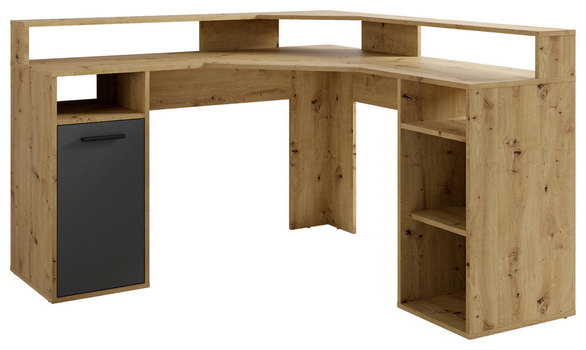 SCHREIBTISCH - Anthrazit/Eiche Artisan, MODERN, Holzwerkstoff/Kunststoff (139/139/90,8cm) - MID.YOU