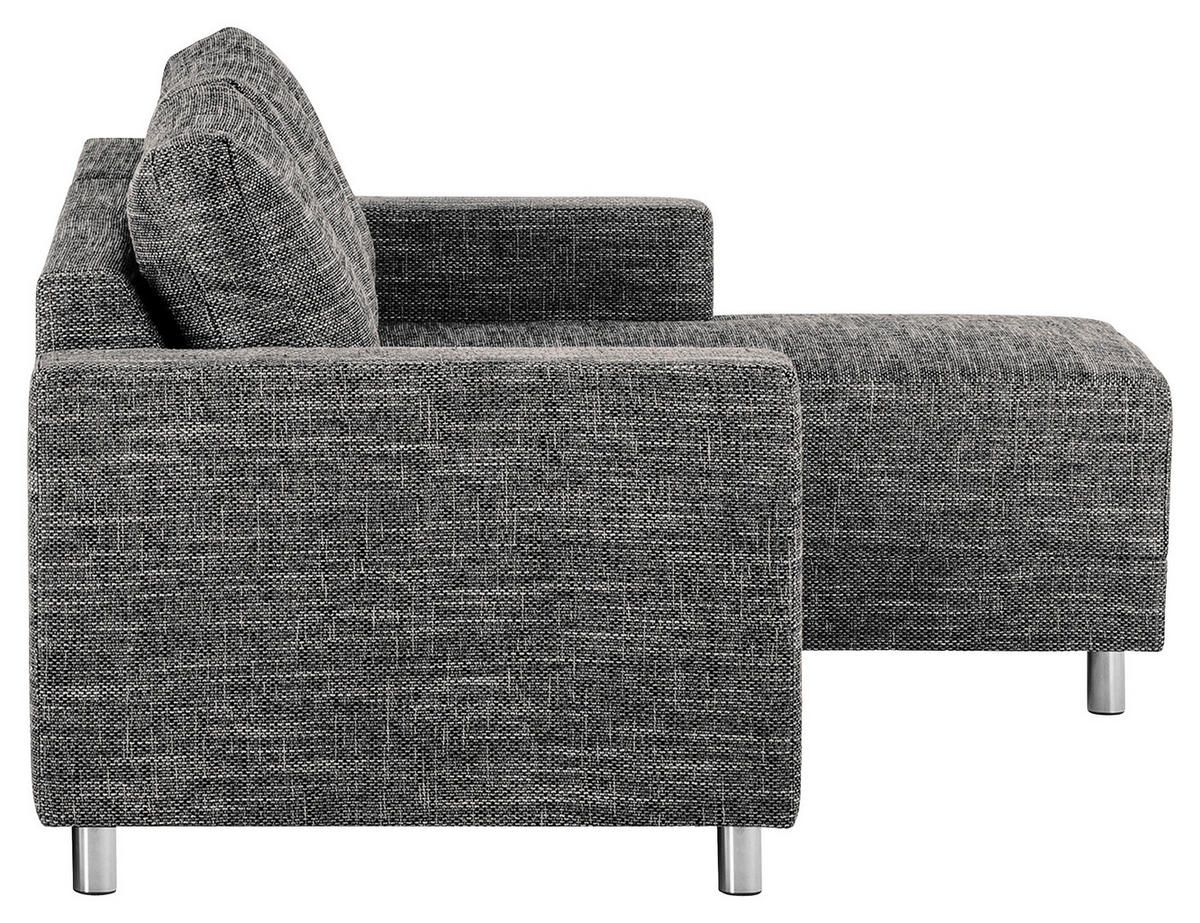 ECKSOFA in Struktur Schwarz  - Chromfarben/Schwarz, Design, Textil/Metall (200/144cm) - MID.YOU