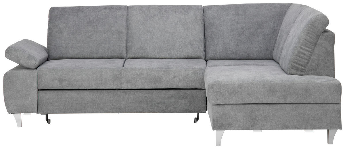ECKSOFA  in Flachgewebe Dunkelgrau  255/186 cm  - Dunkelgrau/Silberfarben, KONVENTIONELL, Holz/Textil (255/186cm) - Cantus