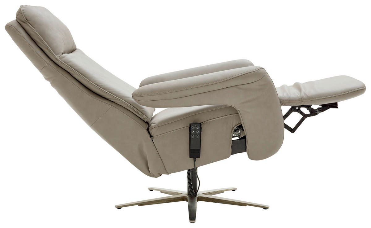 RELAXSESSEL in Leder Grau  - Edelstahlfarben/Grau, Design, Leder/Metall (83/116/87cm) - Valdera
