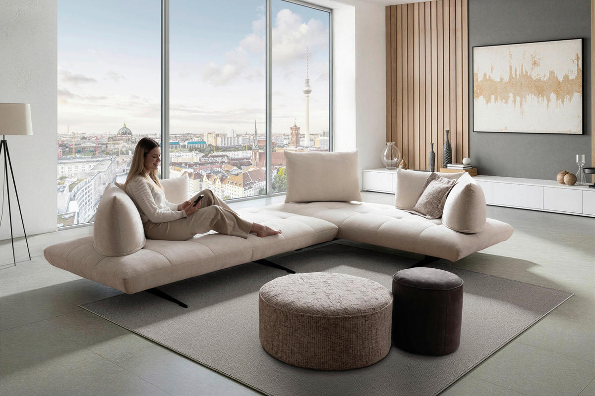 ECKSOFA Sofaschmiede in Mikrofaser Creme  345/230 cm  - Creme/Schwarz, Design, Textil (345/230cm) - Moderano