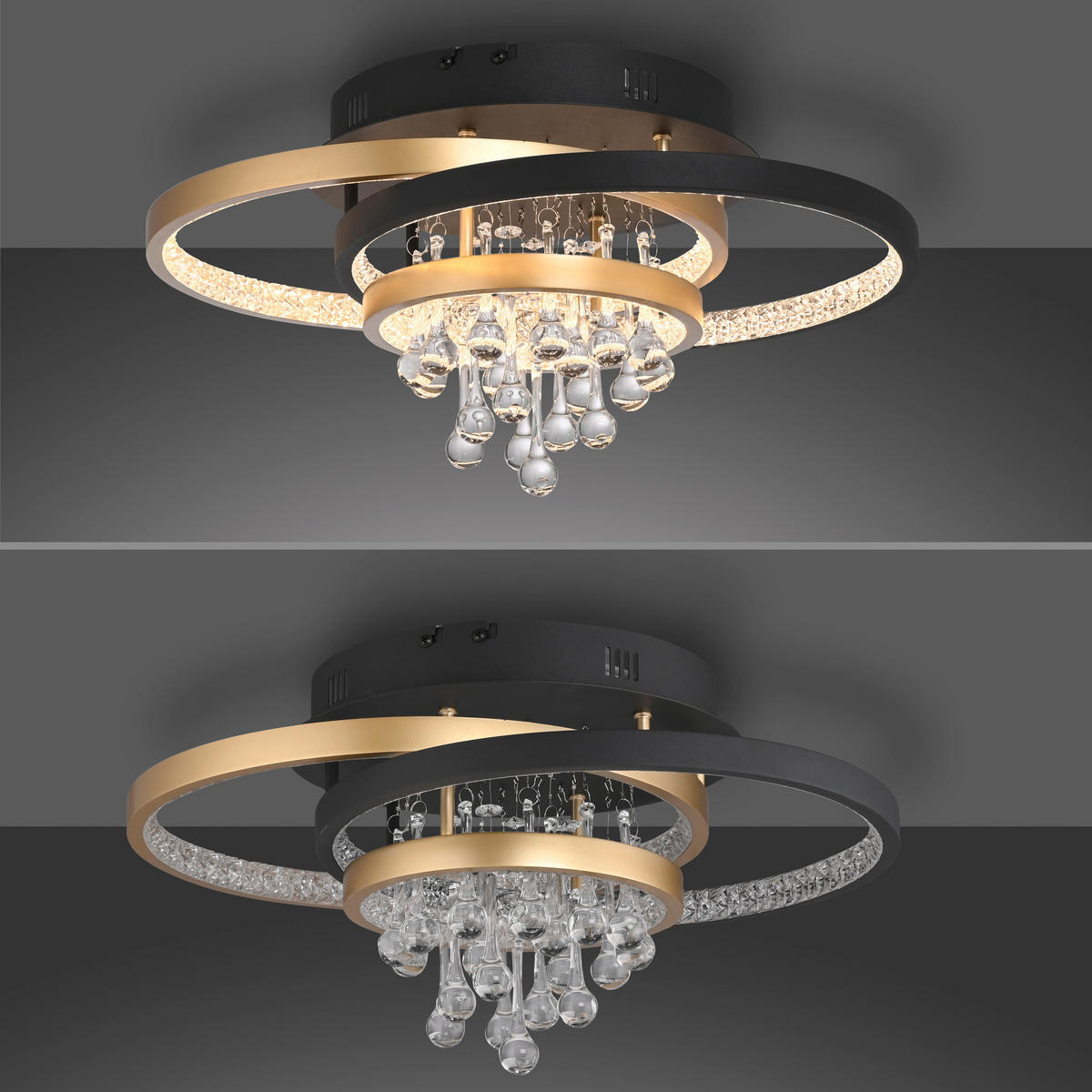 PLAFONIERĂ CU LED - negru/alămiu, Design, plastic/metal (45/33/22cm)