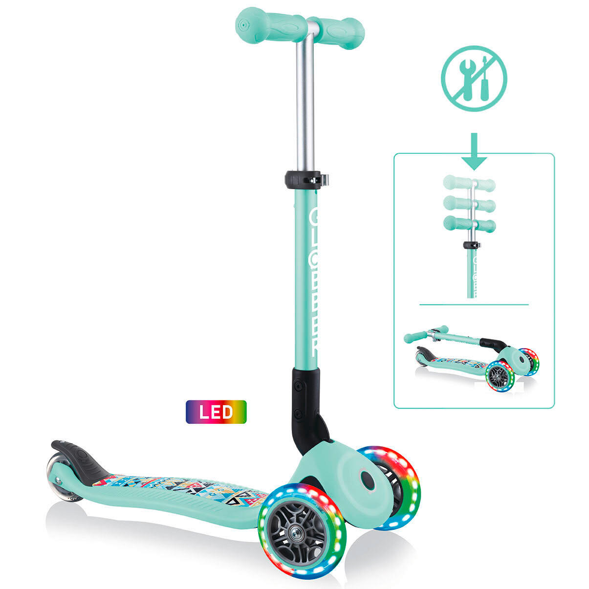 SCOOTER JUNIOR FOLDABLE FANTASY LIGHTS  - Hellgrün, LIFESTYLE, Kunststoff (56/28,6/68cm) - GLOBBER