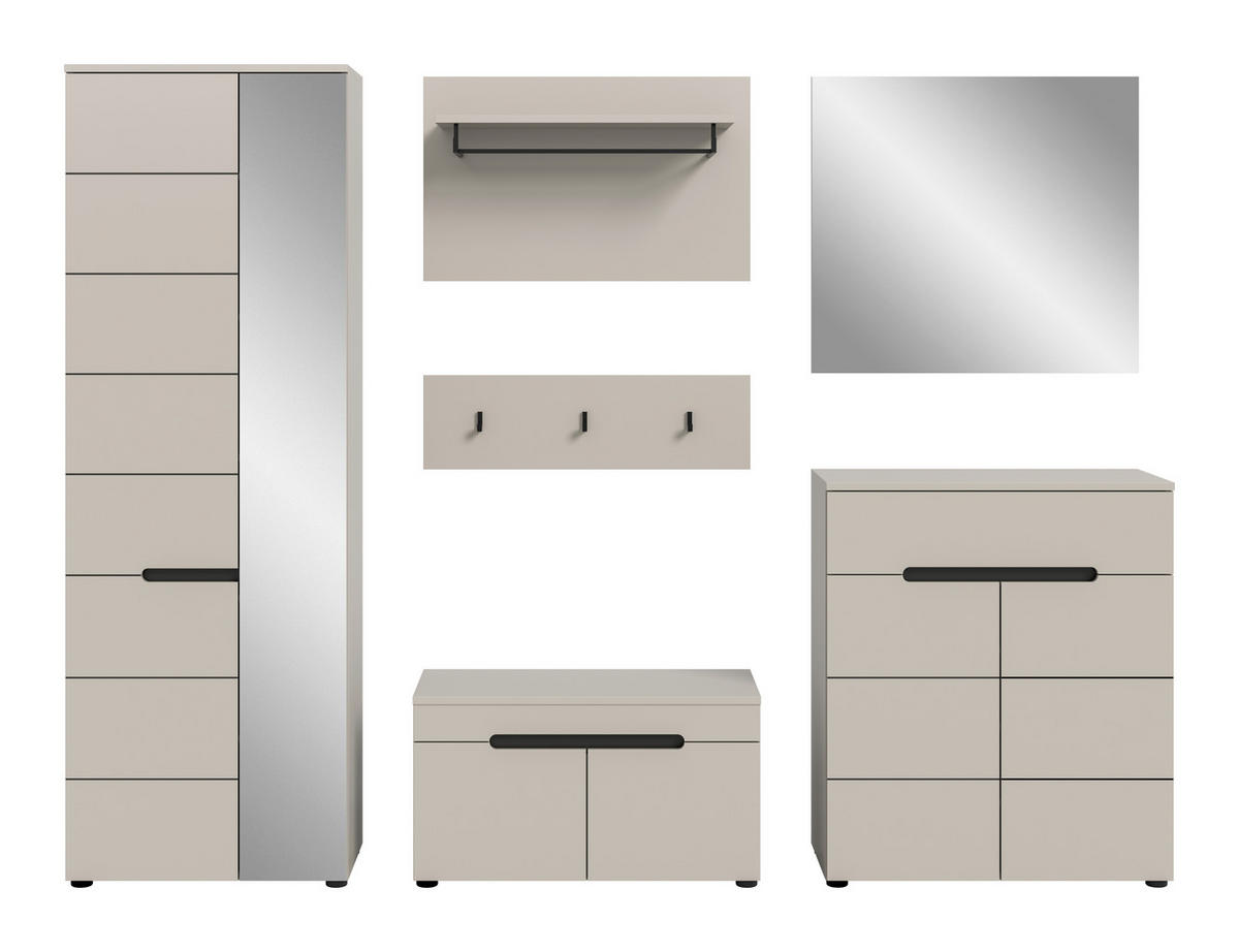 GARDEROBE 5-teilig  in 255/190/37 cm  - Kaschmir/Grau, Design, Holzwerkstoff (255/190/37cm) - MID.YOU