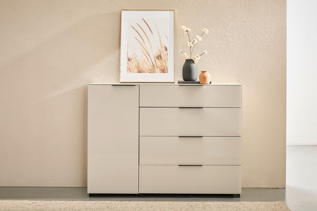 SIDEBOARD  135/99/42 cm 4 Schublade(n)  - Kaschmir/Schwarz, Design, Glas/Holzwerkstoff (135/99/42cm) - Novel