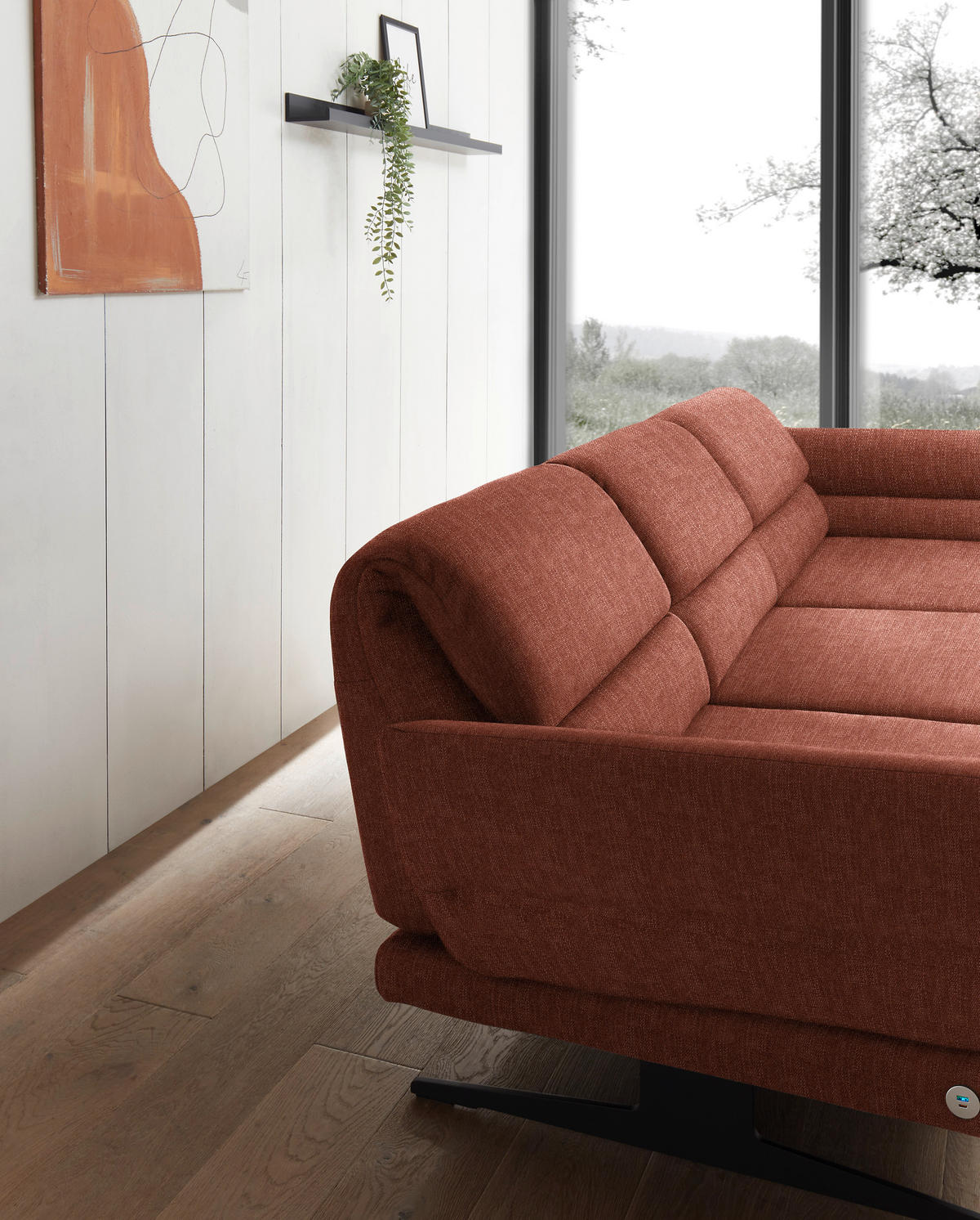 ECKSOFA in Flachgewebe Rostfarben  - Rostfarben/Schwarz, Design, Textil/Metall (279-327/176-217cm) - Dieter Knoll