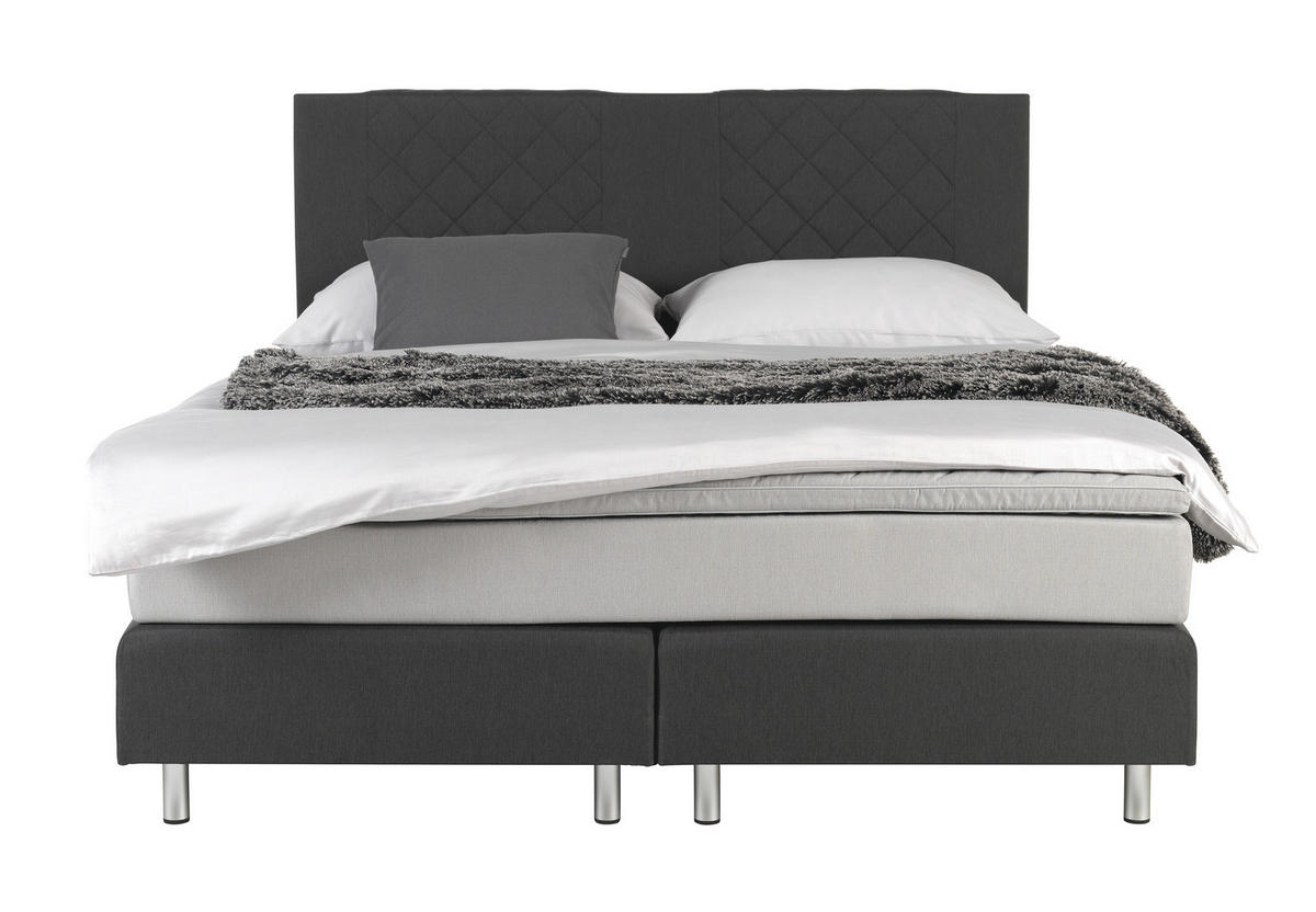 BOXSPRINGBETT 140/200 cm  in Anthrazit, Hellgrau  - Anthrazit/Hellgrau, Design, Holz/Metall (140/200cm) - Livetastic