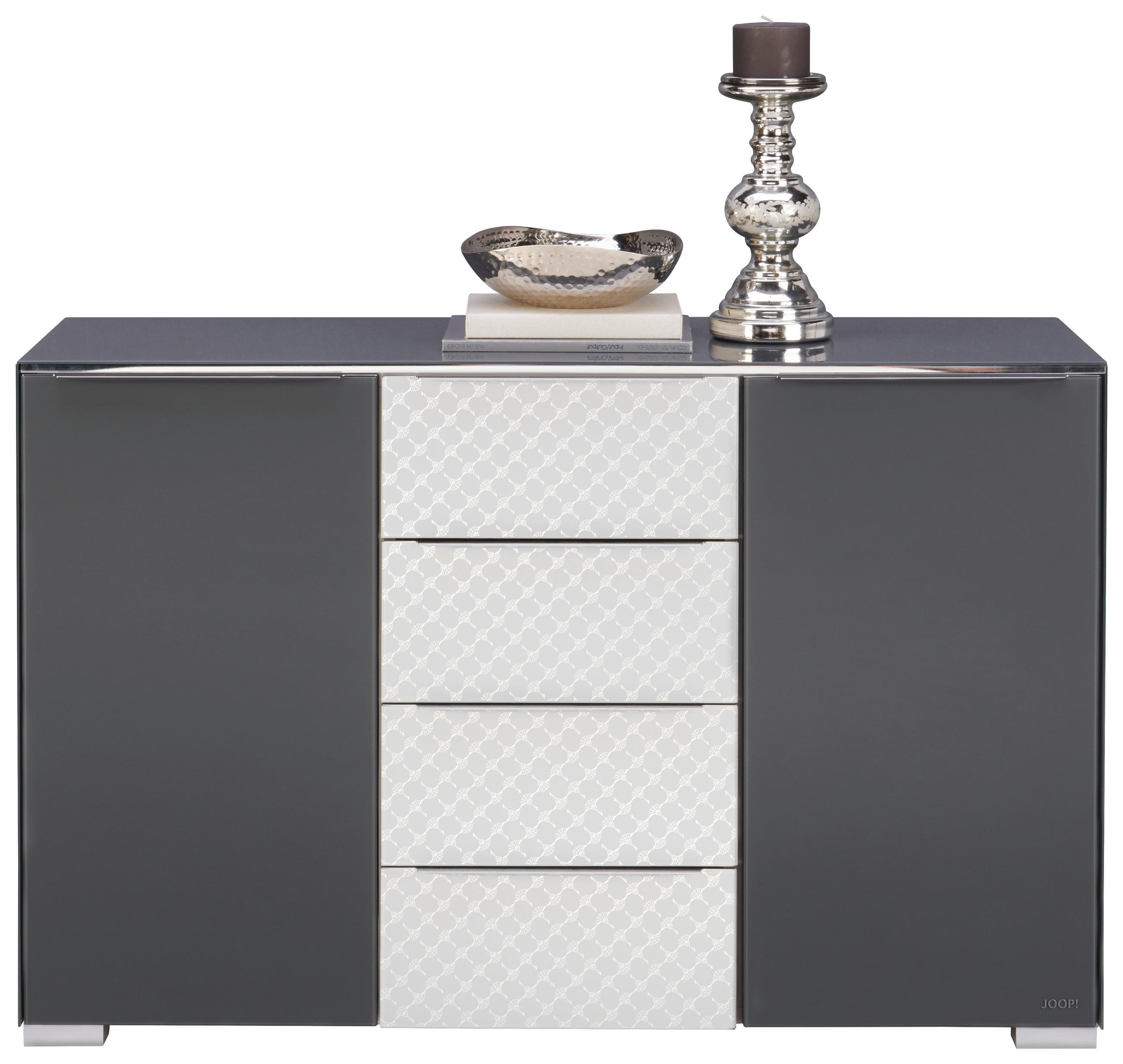 KOMMODE 120/77/40 cm  in Hellgrau, Dunkelgrau  - Chromfarben/Dunkelgrau, Design, Glas/Holzwerkstoff (120/77/40cm) - Joop!