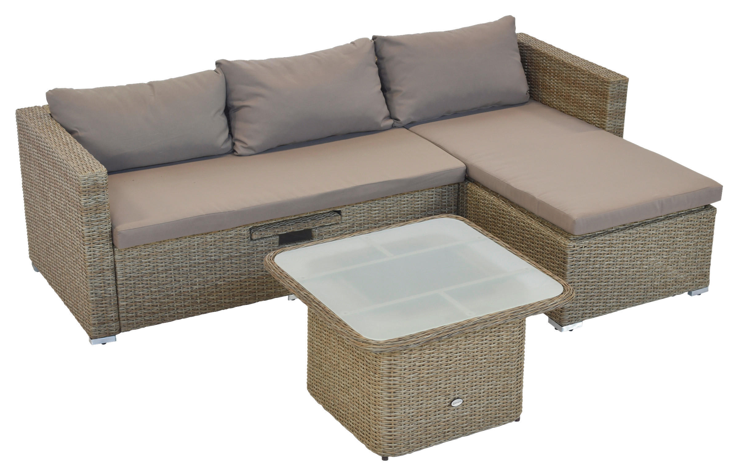 LOUNGEGARNITUR 215/140 cm Stahl  - Naturfarben, MODERN, Glas/Kunststoff (215/140cm) - Gardenson