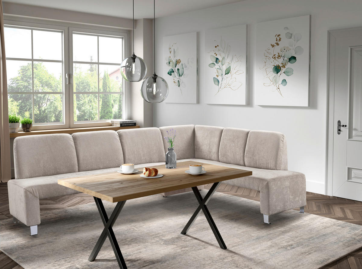 KLUPA KUTNA  boje pijeska  drvo, tekstil, drvni materijal      - srebrne boje/boje pijeska, Moderno, drvni materijal/drvo (263/198cm) - Livetastic