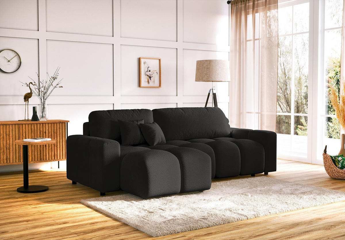 ECKSOFA Luki Schwarz Bouclé  - Schwarz, Design, Kunststoff/Textil (233/142cm) - Livetastic