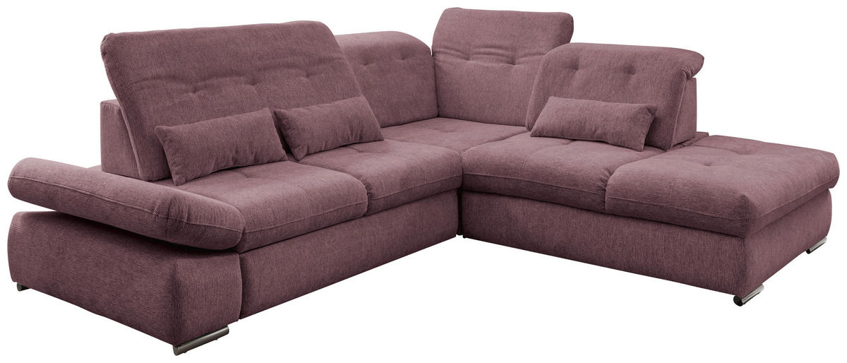 ECKSOFA Brombeere Chenille  - Chromfarben/Brombeere, Design, Textil/Metall (280/254cm) - Livetastic