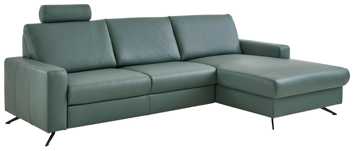 ECKSOFA Beldomo premium Opal Echtleder  - Opal/Schwarz, Design, Leder/Metall (267/165cm) - Beldomo Premium