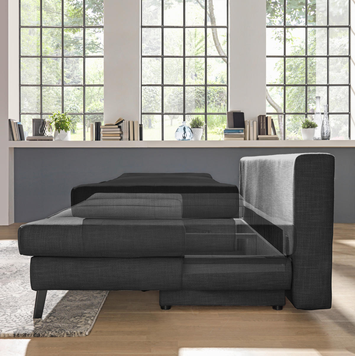 SCHLAFSOFA Sidney in Anthrazit  - Anthrazit/Schwarz, Design, Textil/Metall (200/85/90cm) - Xora