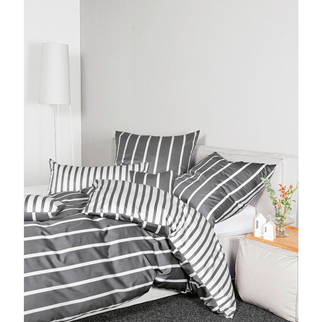 Thumbnail - Janine Bettwäsche Gentano, Weiß, Dunkelgrau, Textil, Streifen, 155x220 cm, Textiles Vertrauen - Oeko-Tex®, bügelfrei, pf...