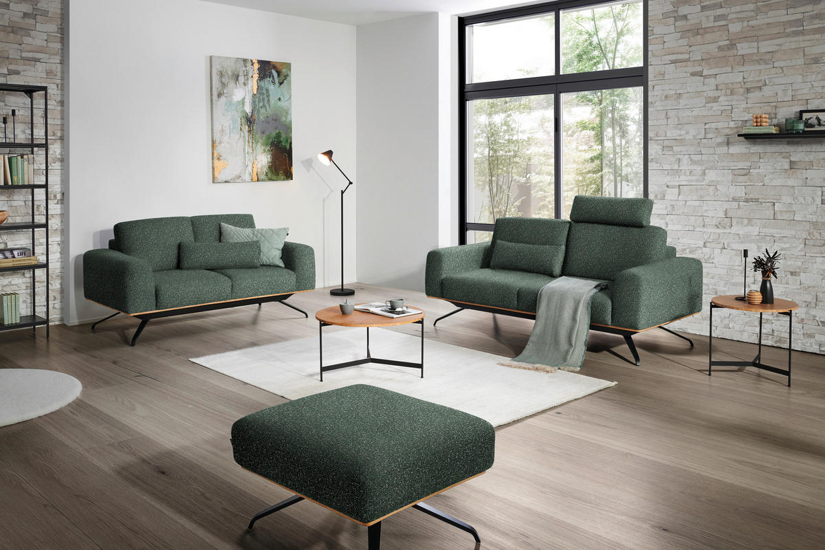 3-SITZER-SOFA Struktur Grün  - Schwarz/Grün, Design, Holz/Textil (196/85-104/95cm) - Novel