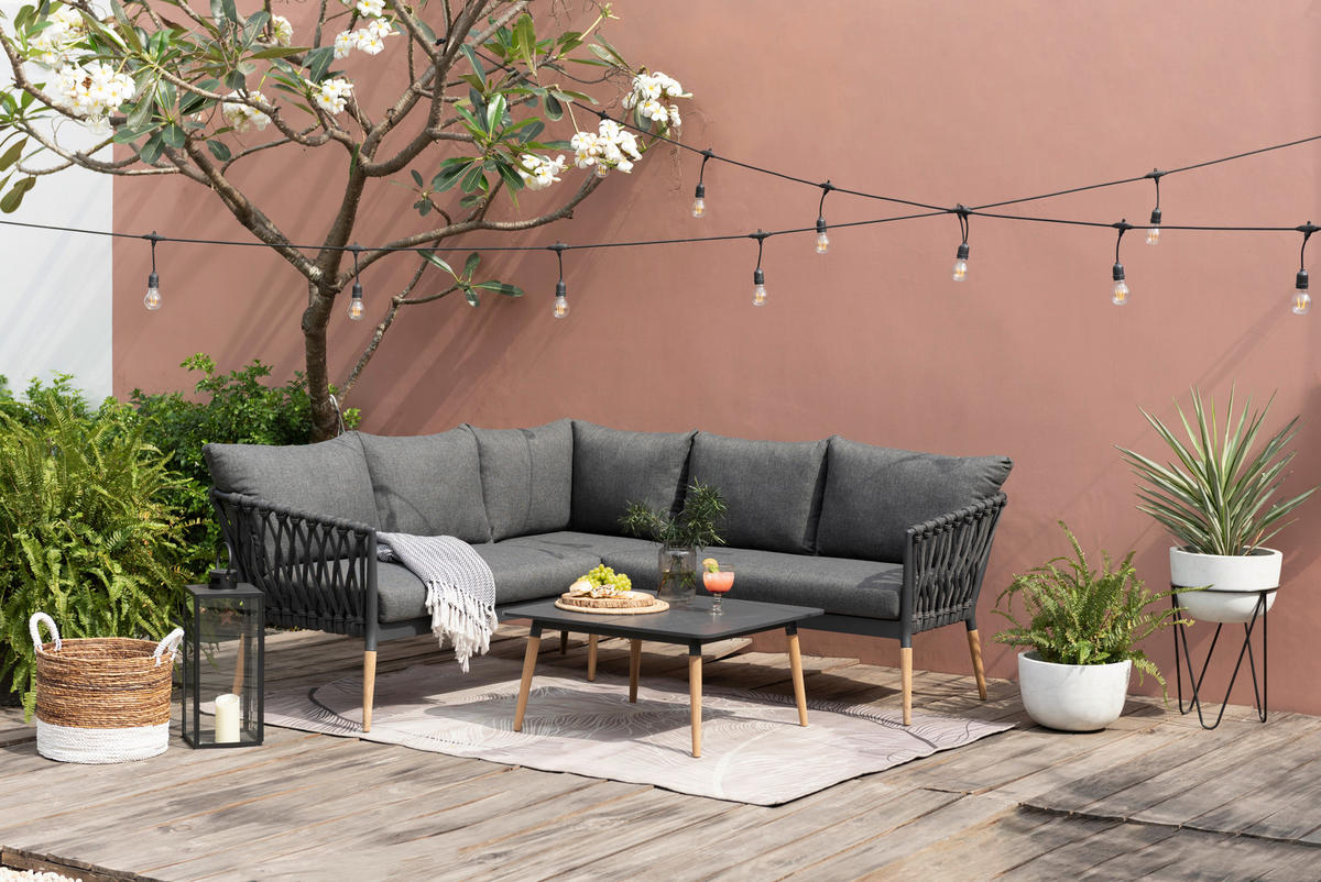 GARTENECKBANK  - Dunkelgrau/Teakfarben, Design, Holz/Textil (205,7/205,7cm) - Ambia Garden