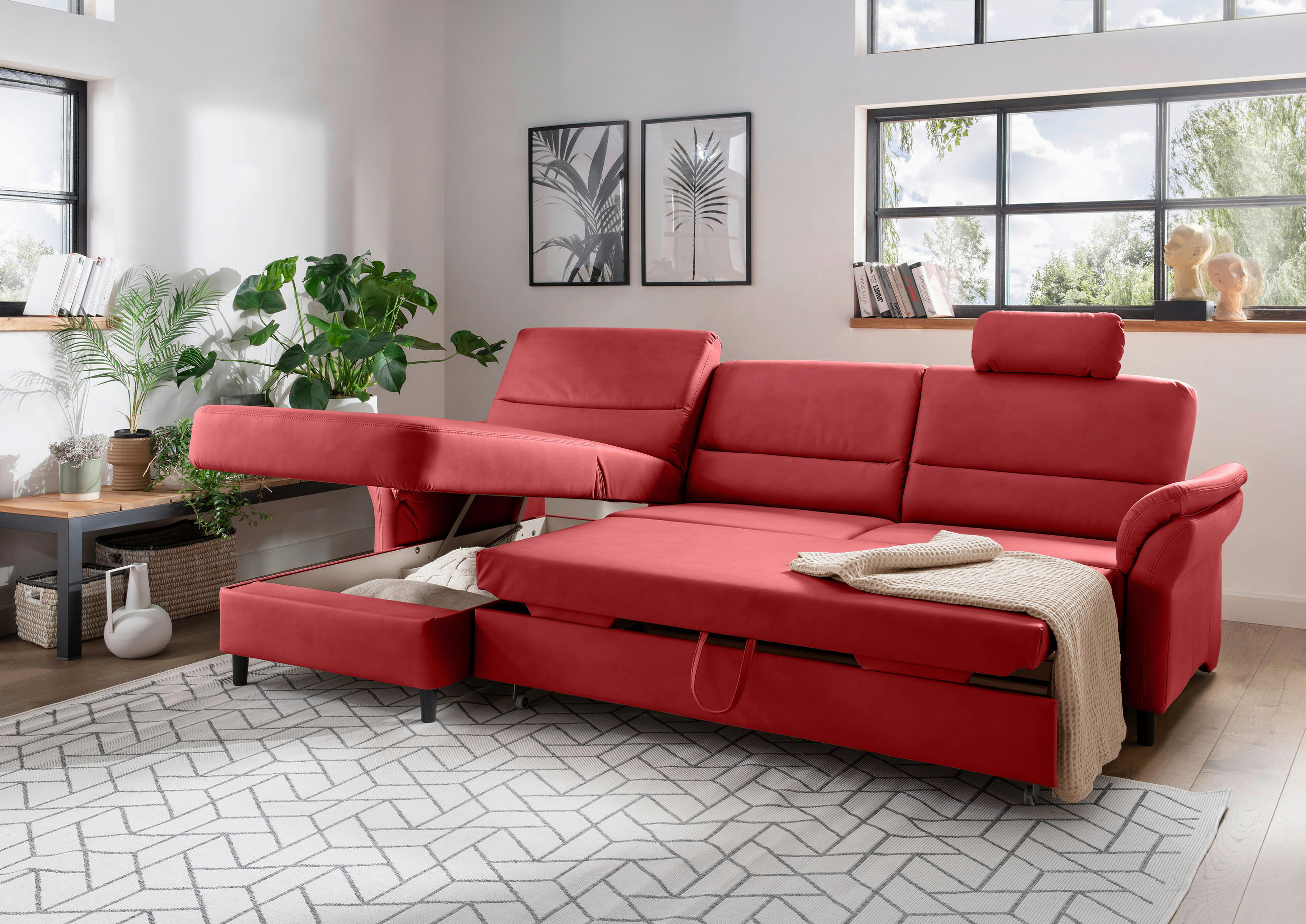 ECKSOFA in Lederlook Rot  - Rot/Schwarz, MODERN, Holz/Textil (176/279cm) - Livetastic