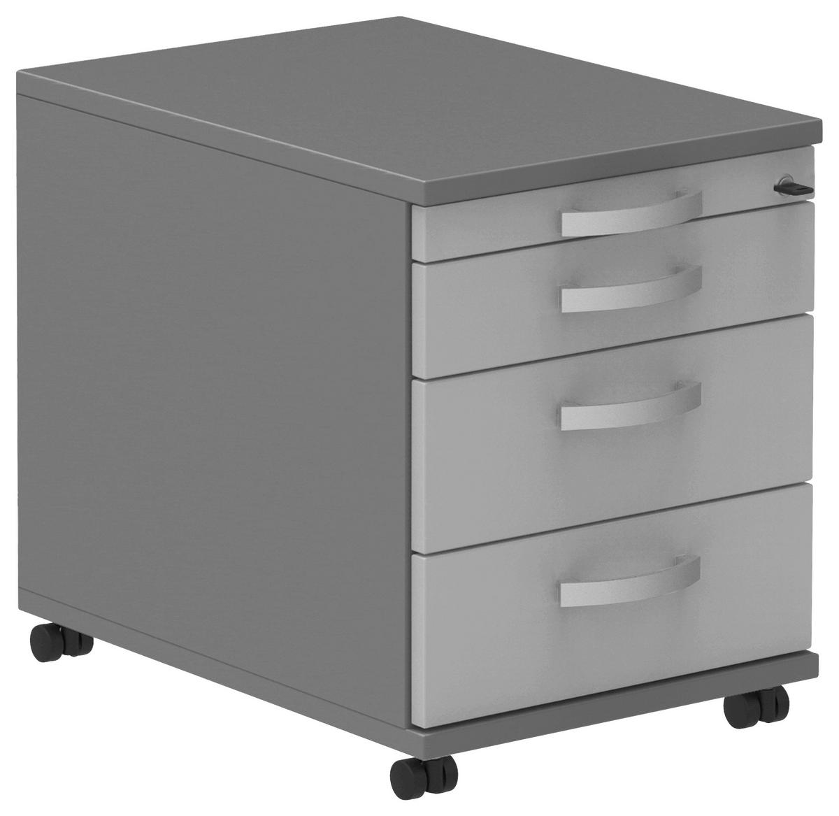 ROLLCONTAINER 42,7/54,4/60 cm  - Anthrazit/Alufarben, KONVENTIONELL, Holzwerkstoff/Metall (42,7/54,4/60cm) - Moderano