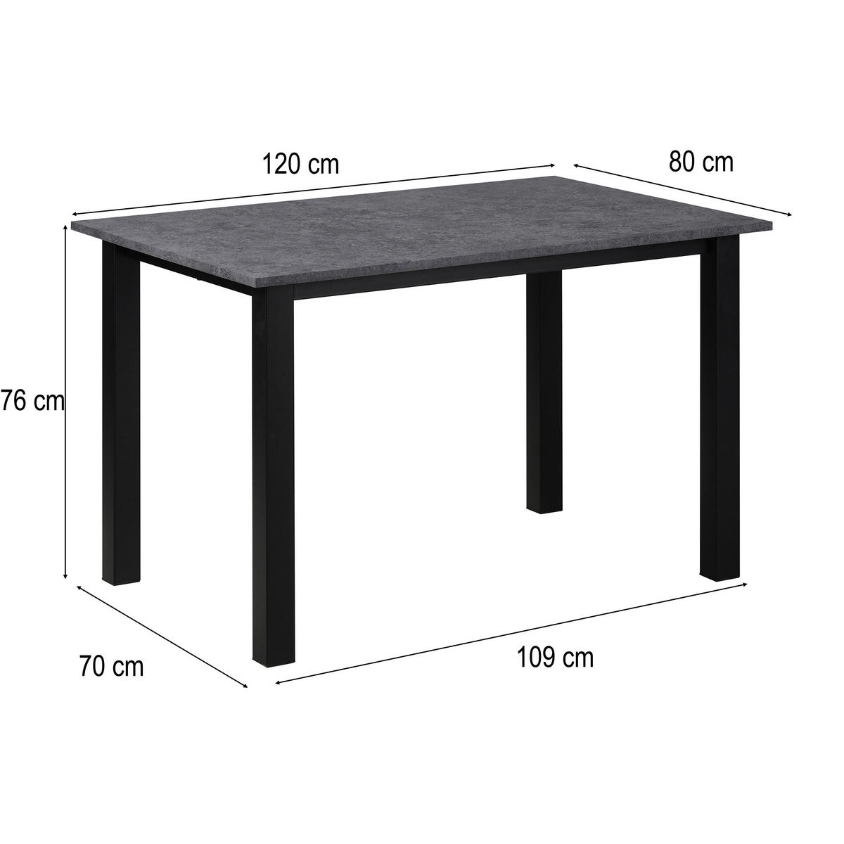 ESSTISCH 120/80/76 cm Nachbildung  Metall, Holzwerkstoff gastro- und objekttauglich rechteckig Grau  - Schwarz/Grau, MODERN, Holzwerkstoff/Metall (120/80/76cm) - MID.YOU