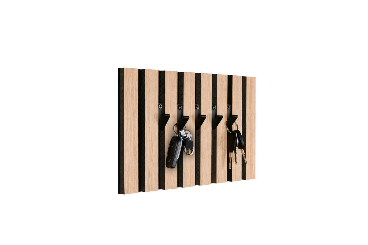 SCHLÜSSELBOARD furniert Schwarz, Eiche Artisan  - Schwarz/Eiche Artisan, MODERN, Holzwerkstoff/Textil (30,6/20/1,7cm)