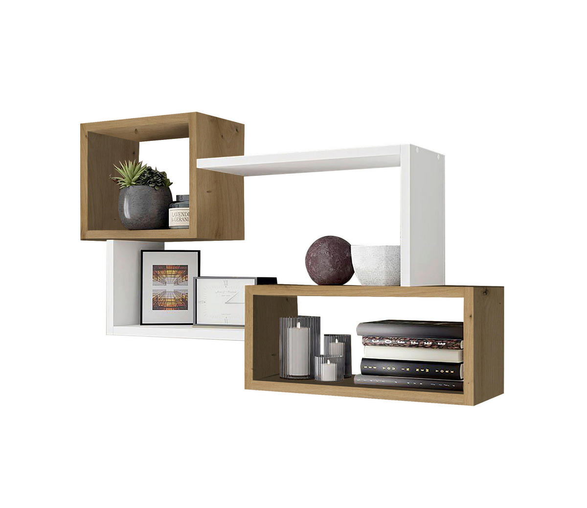 ZIDNA POLICA - bela/hrast artisan, Moderno, pločasti materijal (87/54/18cm) - Xora
