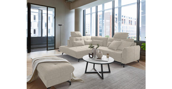 ECKSOFA in Flachgewebe, Leinenoptik Beige 208/247 cm - Beige/Schwarz, Design, Textil/Metall (208/247cm) - Xora