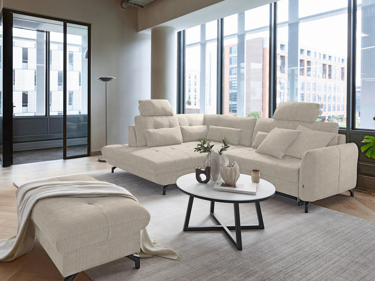ECKSOFA in Flachgewebe, Leinenoptik Beige  - Beige/Schwarz, Design, Textil/Metall (208/247cm) - Xora
