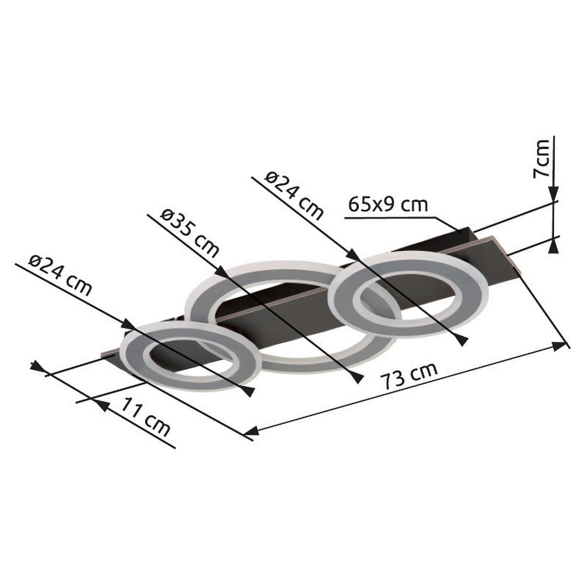LED-DECKENLEUCHTE    73/35/7 cm  - Anthrazit/Opal, Design, Kunststoff/Metall (73/35/7cm) - Globo