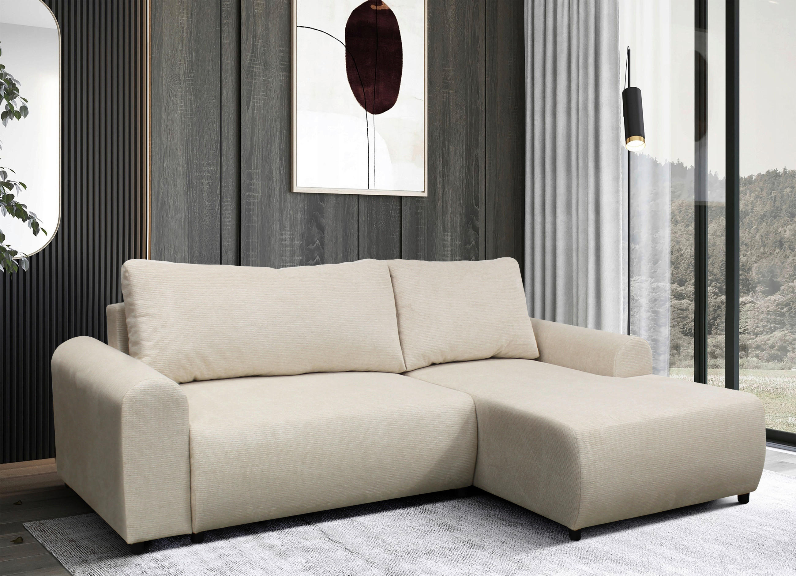 ECKSOFA Beige Struktur  - Beige/Schwarz, Design, Kunststoff/Textil (250/160cm) - MID.YOU