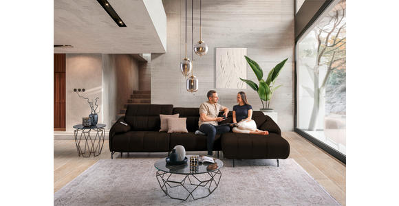 ECKSOFA in Echtleder Dunkelbraun 313/165 cm - Dunkelbraun/Schwarz, Design, Leder/Metall (313/165cm) - Emilio Belluti