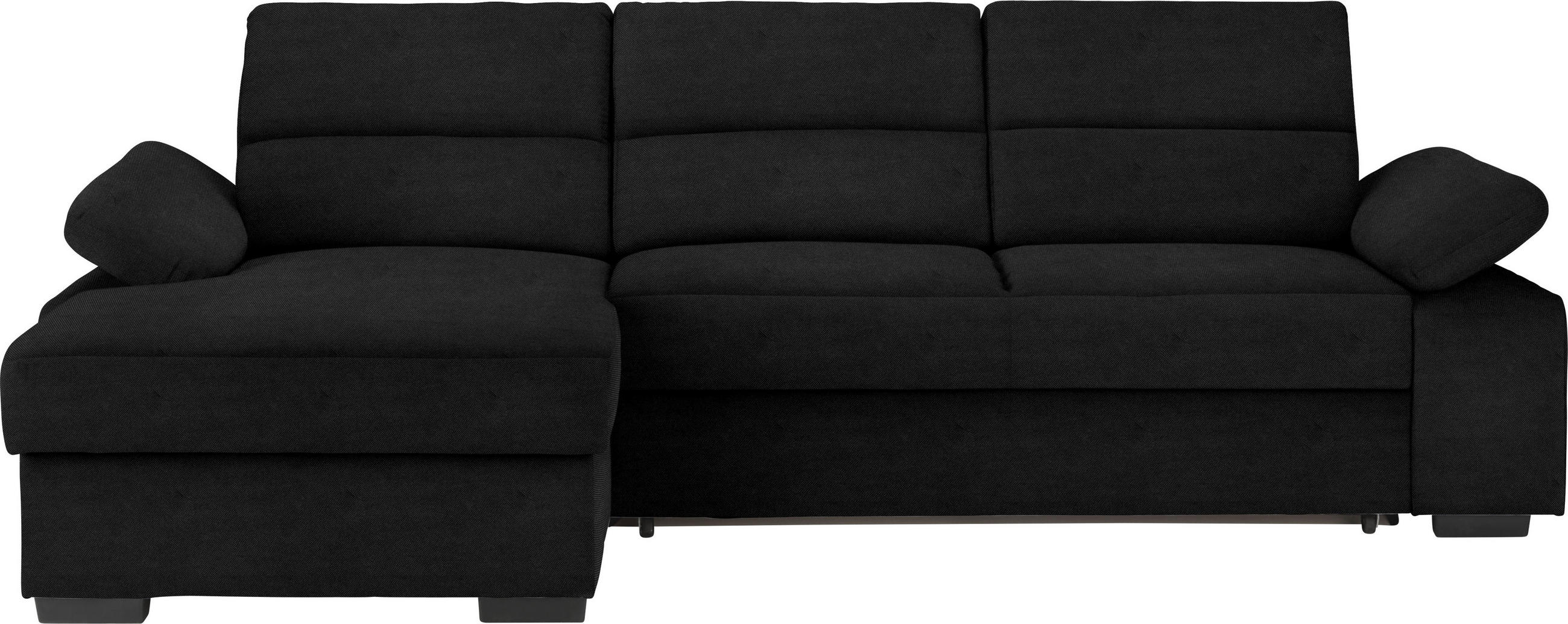 ECKSOFA Schwarz Flachgewebe Bettkasten, Schlaffunktion, Rücken echt, Armteilverstellung  - Dunkelbraun/Schwarz, KONVENTIONELL, Kunststoff/Textil (166/258cm) - Cantus