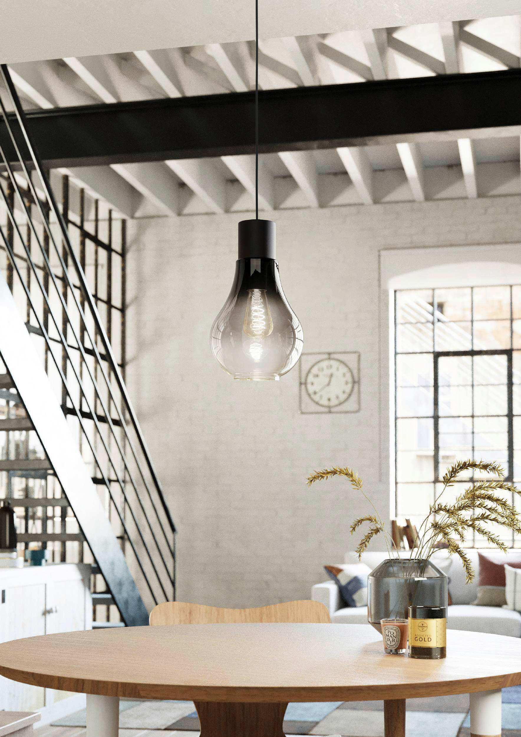 HÄNGELEUCHTE 20/110 cm    - Schwarz/Grau, Konventionell, Glas/Metall (20/110cm) - Eglo