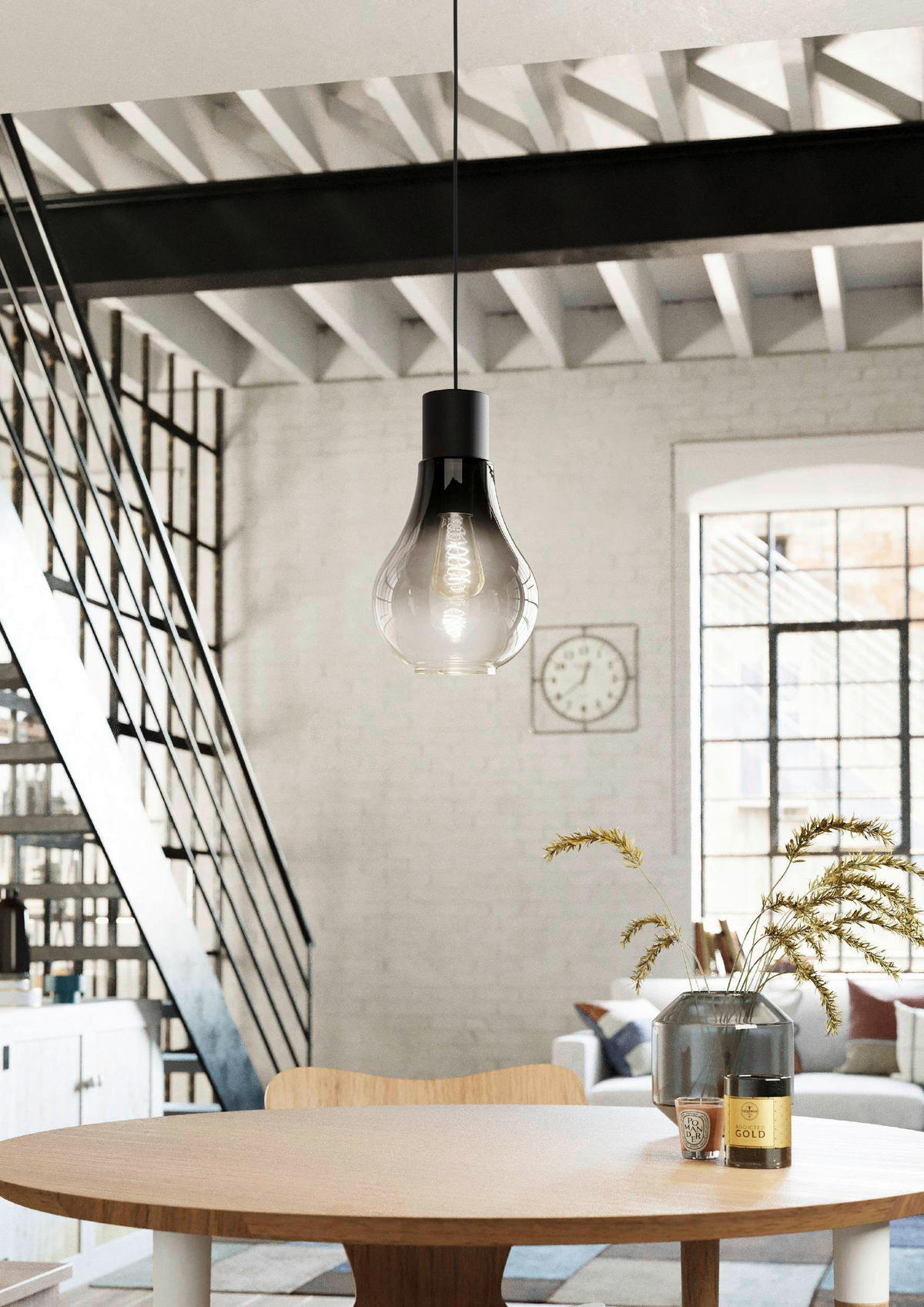 HÄNGELEUCHTE 20/110 cm    - Schwarz/Grau, Konventionell, Glas/Metall (20/110cm) - Eglo