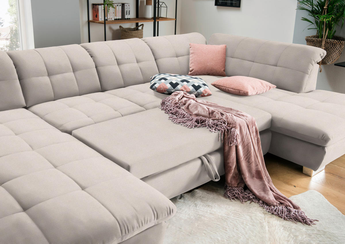 WOHNLANDSCHAFT in Mikrofaser Ecru  - Chromfarben/Ecru, Design, Kunststoff/Textil (204/350/211cm) - Xora