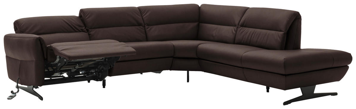 ECKSOFA Dunkelbraun Echtleder  - Dunkelbraun/Schwarz, Design, Leder/Metall (286/258cm) - Schöner Wohnen